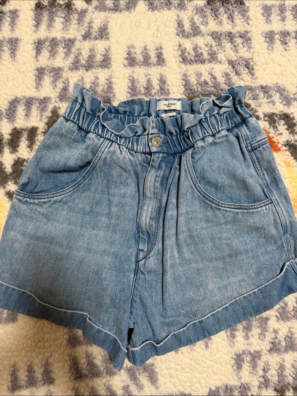 Isabel Marant Light Blue Denim Paperbag High-Waist Shorts